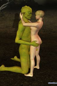 Giant Lizard Guy On Knees With Naked 3D Girl